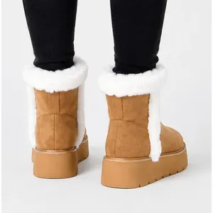 Time and Tru Womens Ankle Boots Size 7 Tan Platform Mini Cozy Faux Fur Pull On thumbnail 8