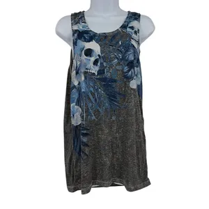 Hybrid Skull Floral Y2K Tank Womens Top Sz S Goth Grunge Festival Tumblr Edgy thumbnail 2