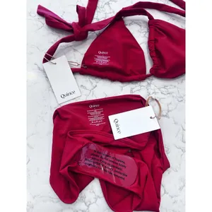 NWT Quince Cherry Red Italian Full Coverage Ring Triangle Bikini Top & Bottom S thumbnail 3