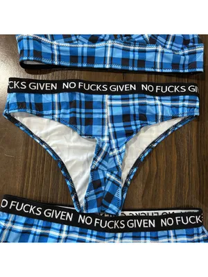Tease Y2K No F..ks Given Blue Plaid 3 Piece Lingerie Set S/M NWT Y2K Punk thumbnail 3