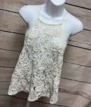 Free People Cream Lace Boho Festival Open Back Top thumbnail 1