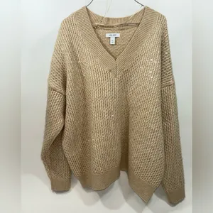 NWT Nine West Women's Knit V-Neck Sweater - Beige thumbnail 3