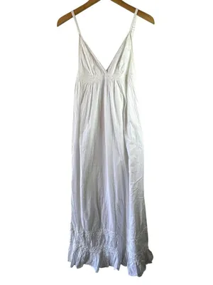 Saint Tropez White Cotton Boho Maxi Dress Lace Trim Strappy Lined Size M thumbnail 2