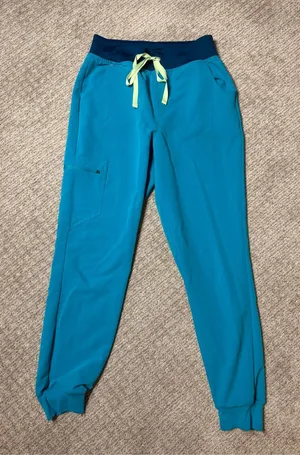 FIGS Teal Jogger Scrub bottom with Lime Drawstring size small R thumbnail 1