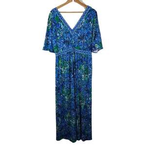 Lilly Pulitzer Addison‎ Floral Maxi Dress Size 14 Abaco Blue Turtle Awe Preppy thumbnail 5