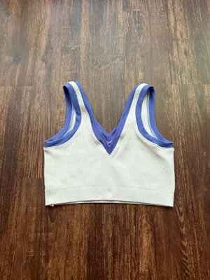 Offline by Aerie Ribbed Colorblock Sports Bra V-Neck White Purple Crop Top XL thumbnail 2