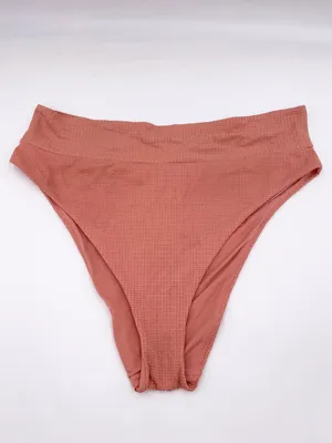 Aerie Scoop Neck High Cut Cheeky Bikini Set Size XL Salmon Pink Textured Knit thumbnail 6