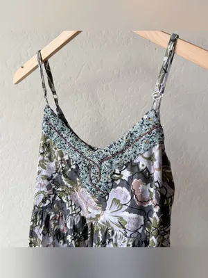 Free People Western Royalty Beaded Strappy 100% Cotton Paisley Short Sundress thumbnail 2