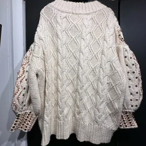 Free People Guilded Cream and Gold Embroidered Sweater thumbnail 6