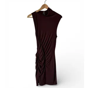 Anthropologie Brown Ruched Mock-Neck Knit Asymmetrical Dress Women's Small NWT thumbnail 2