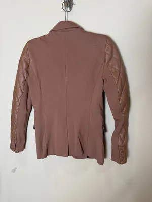 Central Park West Faux Leather Quilted Sleeve Blazer Jacket Camel Tan Size XS thumbnail 5