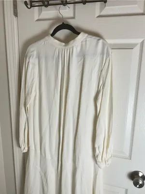 Zara ZW Collection Oyster White V-Neck Tie Front Long Sleeve Midi Dress Large thumbnail 8