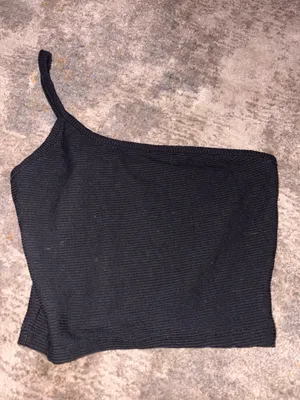 One Shoulder Boutique Blank Tank Black thumbnail 2