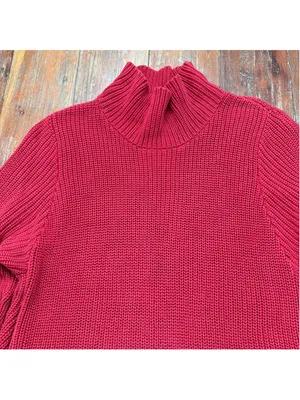 Habitat Clothes To Live In Red Chunky Knit Side Zip Mock Neck Tunic Sweater XL thumbnail 2