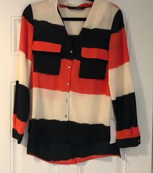 Zara Black, Ivory and Orange Button Down Blouse thumbnail 1