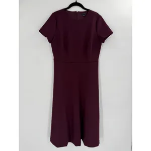 Ann Taylor Ponte Fit and Flare Dress 8 Burgundy Short Sleeve Professional Office thumbnail 10