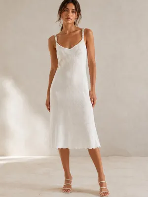 House of Harlow Women’s Ivory Cloud Dancer Pearl Strap White Knit Midi Dress S thumbnail 11