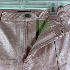 Forever 21 Metallic Pink Faux Leather Wide Leg Pants High Rise Slit Hem Large thumbnail 13