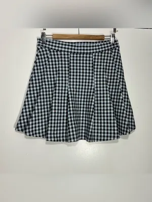 Free People Honey Blue Multi Gingham Pleated Skater Mini Skirt size 8 thumbnail 2