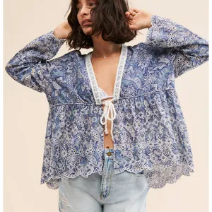 Free People Anissa Bed Jacket in Blue Combo sz small NWT thumbnail 1