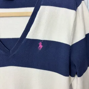 Ralph Lauren Sport Cotton‎ Women's Sweater in Navy and Cream Stripes Size L thumbnail 3