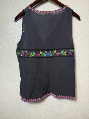 Anthropologie Maeve Carlotta Embroidered Sleeveless Blouse Black‎ Floral Size S thumbnail 8