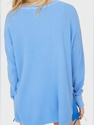 Aerie Offline Blue Oversized Takes Two To Tango Graphic Waffle Knit Top - size L thumbnail 9