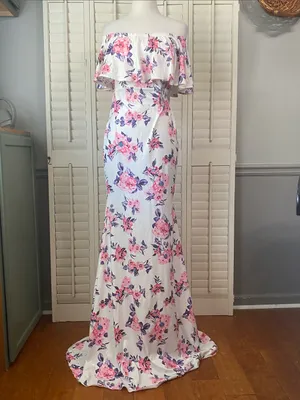 White Maxi Dress with Pink and Purple Floral Print thumbnail 3