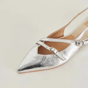 NEW Dolce Vita Pamla Sling Back Metallic Leather Flats Shoes Silver US 8.5 thumbnail 2