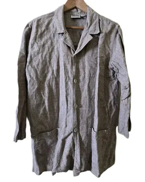 Chico's Design Linen Cotton Chore Jacket Womens Size 1 Brown Long Sleeve Utility thumbnail 1