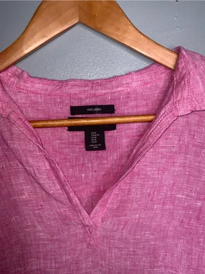 Tahari Pink Linen V-Neck Tunic with Button Side Tabs Medium thumbnail 7
