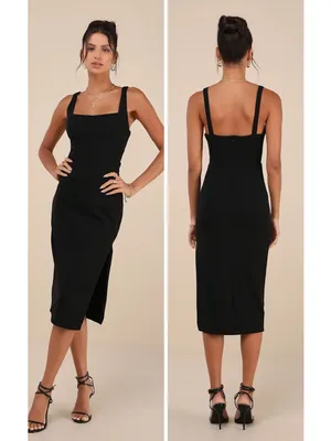 Lulus Vibrant Allure Black Square Neck Sleeveless Bodycon Midi Dress Size large thumbnail 2