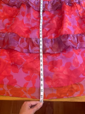 Anthropologie Strapless Tiered Maxi Dress Pink Orange Floral Ruffle Belted XL thumbnail 13