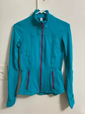 Lululemon Women’s Forme BrushedSurge Teal Zip-Up Jacket with Pink Accents 4 thumbnail 1