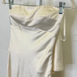 Selfie Leslie Champagne Satin‎ Strapless Cowl Back Maxi Dress Cream Women's XS thumbnail 5