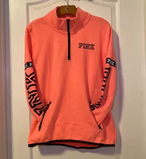 PINK - Victoria's Secret Spellout Quarter Zip Pullover Size Medium NWOT thumbnail 1