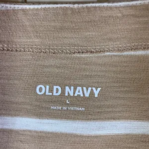 Old Navy Womens LS Mariner Tee Tan White Striped Boat Neck Cotton Top L Nautical thumbnail 2