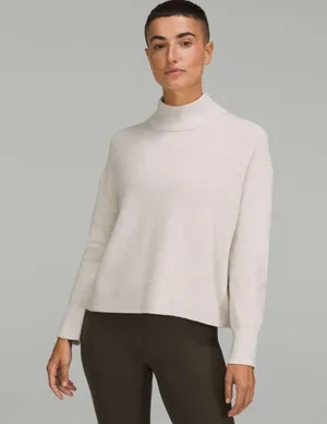 Lululemon Merino Wool-Blend Ribbed Turtleneck Sweater Heathered Natural Ivory thumbnail 1