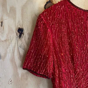 Vintage Stenay 80s Red Silk Beaded Sequined Formal Cocktail Dress Sz L thumbnail 6