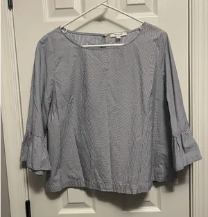 White Birch Madewell Striped Navy & White 3/4 Bell Sleeve Top L 100% Cotton thumbnail 1
