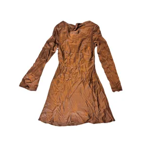 Anthropologie Long Sleeve Silky Satin Cowl Neck Bell Sleeve Mini Dress Brown M thumbnail 2
