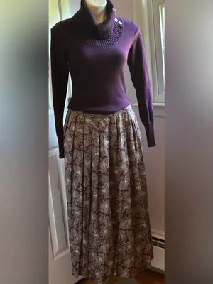 LOMBARDI INC Purple Cream Green Pleated Paisley Pockets Maxi Skirt Sz 14 thumbnail 4