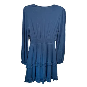 Altar’d State Blue‎ Mini Dress Medium Smocked Waist V-Neck Ruffle Tiered Boho thumbnail 3