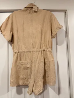 Free People linen blend Beige/Tan‎ Utility Romper Shorts XS nwt thumbnail 5