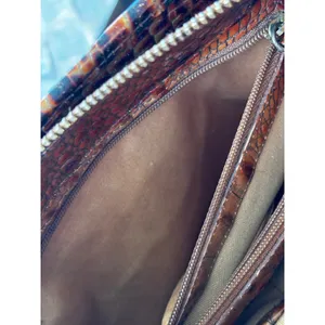 Vintage Y2K 90s Brahmin Harbor Tote Brown Leather Woven Crocodile Embossed Bag thumbnail 7