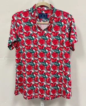 Bermuda Sands Women's Red‎ Floral Performance Golf Polo Shirt UPF 50 Wick Away M thumbnail 1