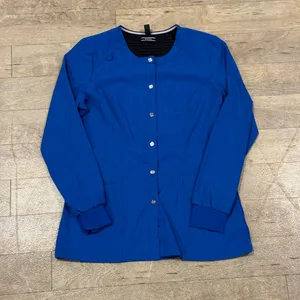 Elle Snap Front Warm Up Scrubs Jacket Blue Size Small thumbnail 2