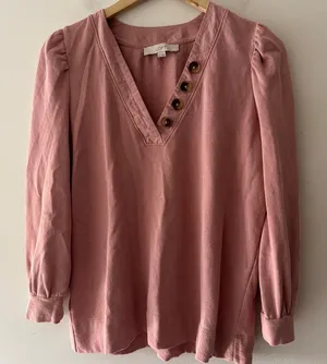 LOFT Dusty Pink Long Sleeve V Neck‎ Button Detail Top thumbnail 1