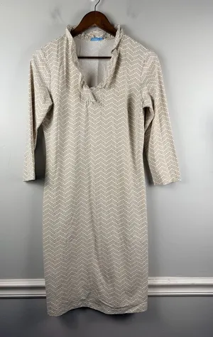 J. McLaughlin Dress Durham Catalina Cloth 3/4 Sleeve Stretch Tan Women sz medium thumbnail 1