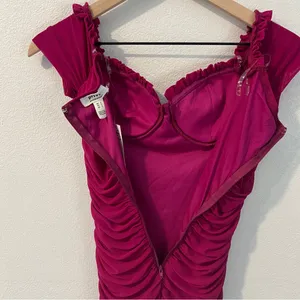 Privy Mesh Ruched Off The Shoulders Sweetheart‎ Mini Dress In Berry Size S thumbnail 10